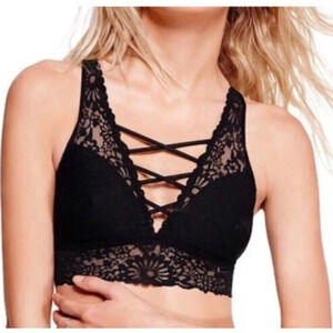 PINK - Victoria's Secret Strappy Lace Black Floral Bralette Bra size M